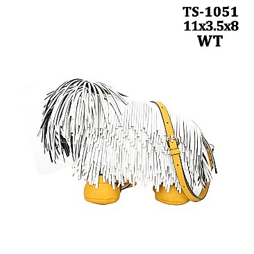 Fringed Shaggy 3D Dog Crossbody Purse > Boutique Handbags